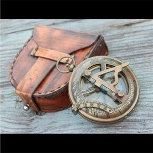 Vintage Sundial leather compass with Leather Case/Brass Compass